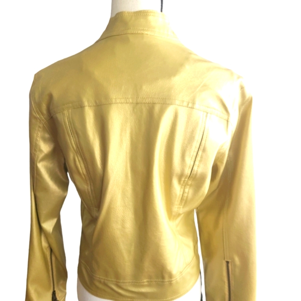 The Liberty Collection Women's Vegan Zip Up Leather Solid Gold Jacket - Picture 4 of 16